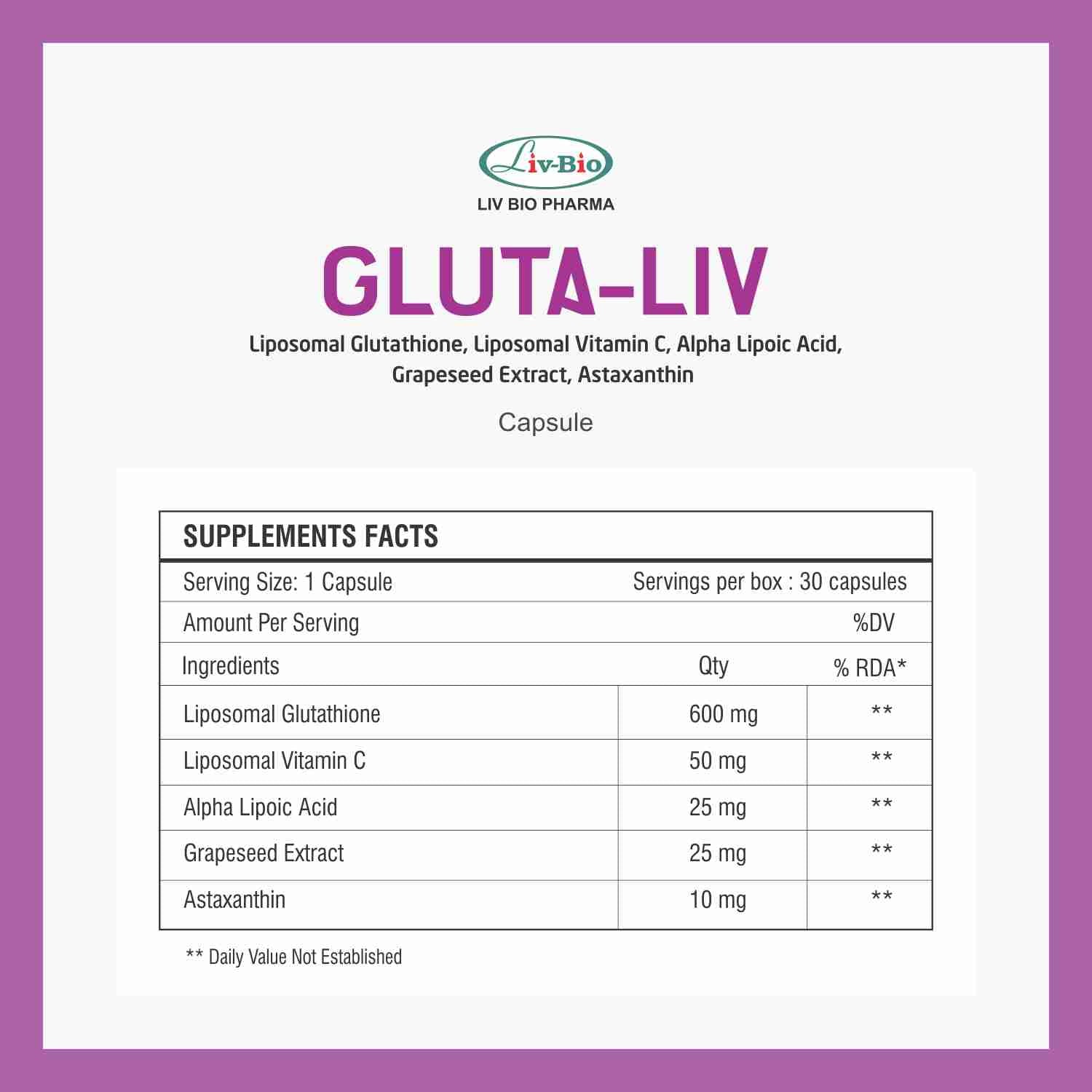 Gluta Liv Vegetarian Capsules – Pack of 30