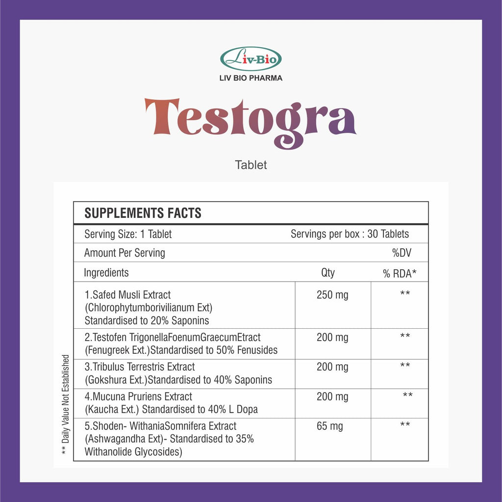 Testogra: Premium Testosterone & Vitality Booster for Men(Pack of 30)