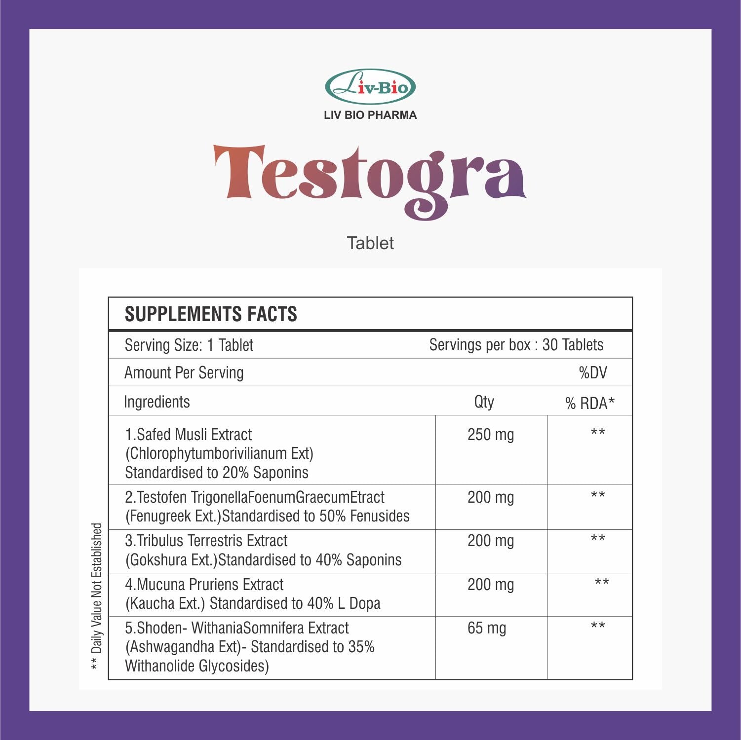 Testogra: Premium Testosterone & Vitality Booster for Men(Pack of 30)
